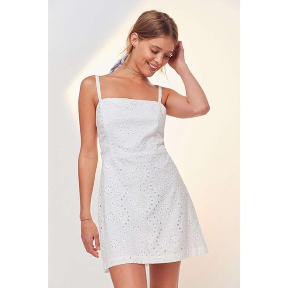 White Eyelet Square-Neck Mini Dress